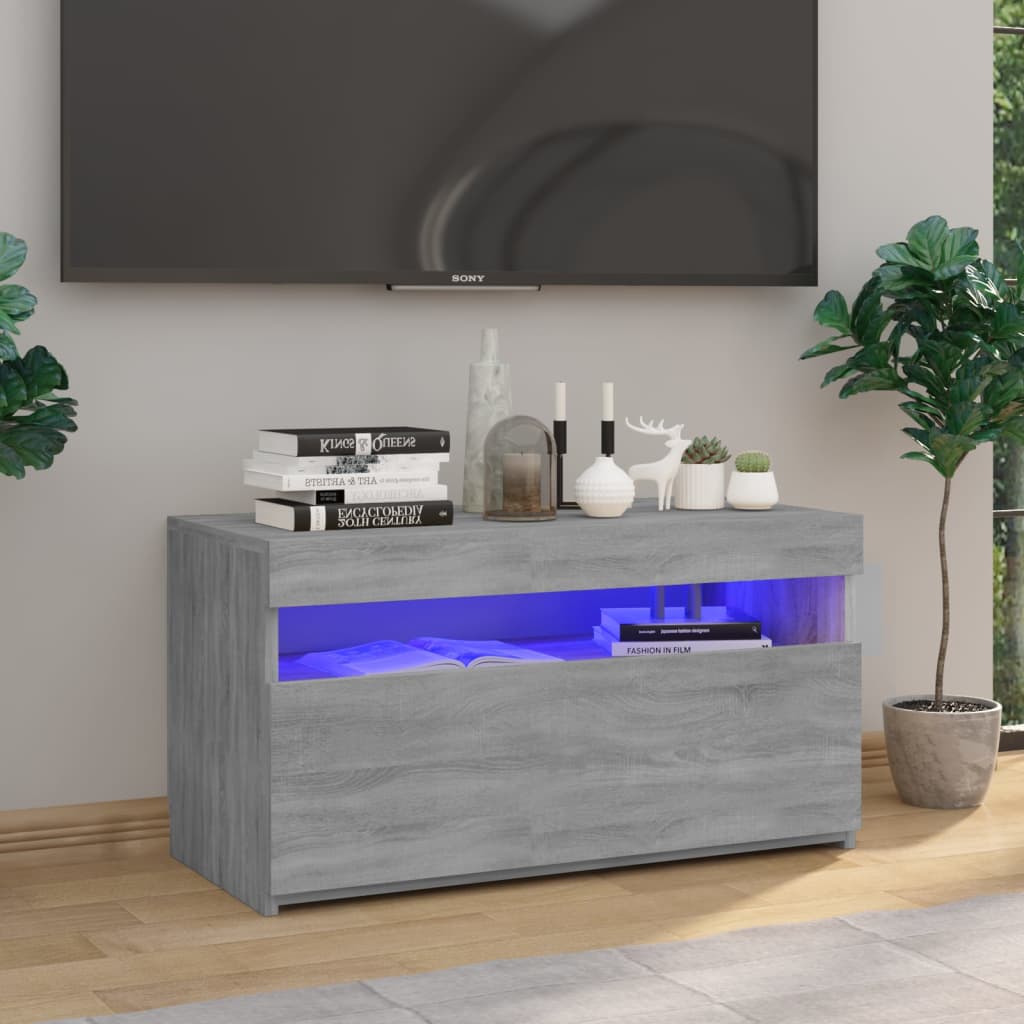 Tv-Benk Med Led-Lys Grå Sonoma 75X35X40 Cm