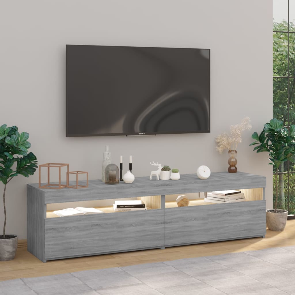 Tv-Benk Med Led-Lys 2 Stk Grå Sonoma 75X35X40 Cm