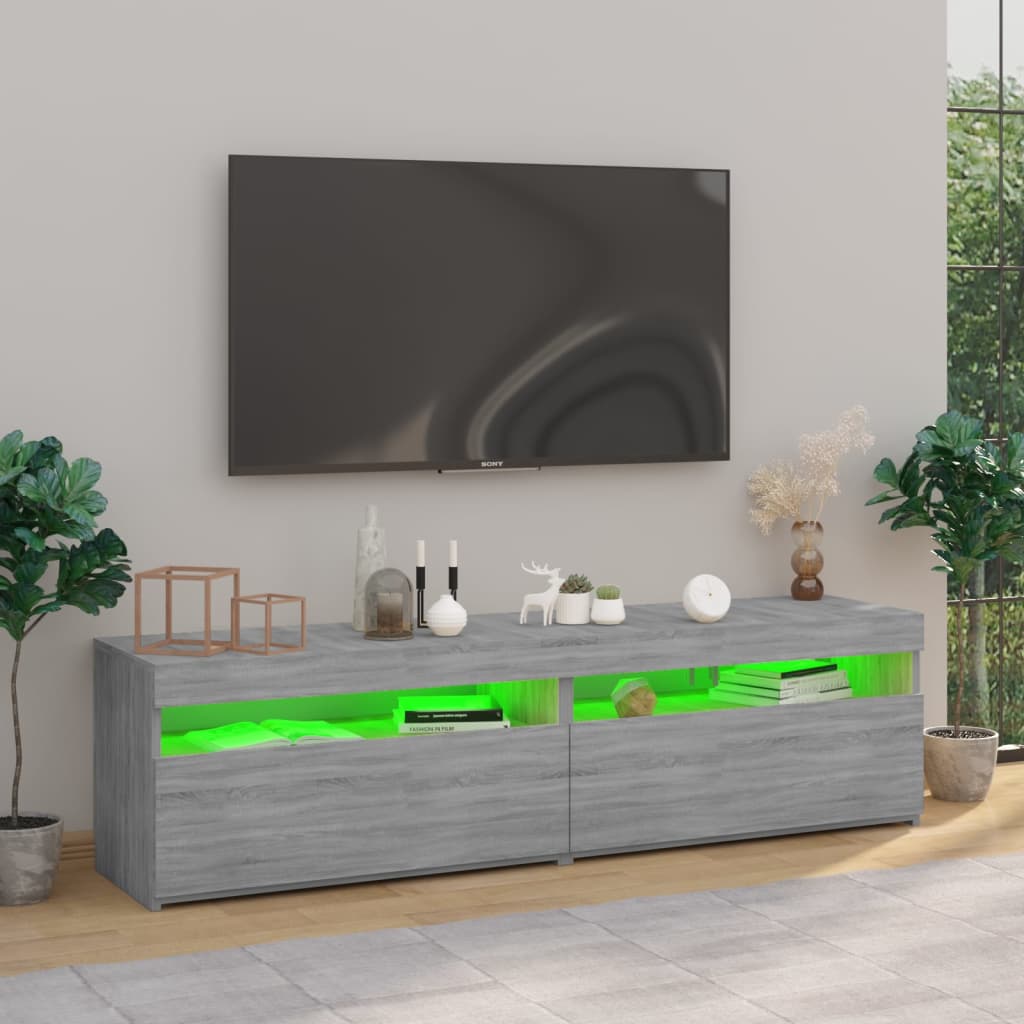 Tv-Benk Med Led-Lys 2 Stk Grå Sonoma 75X35X40 Cm