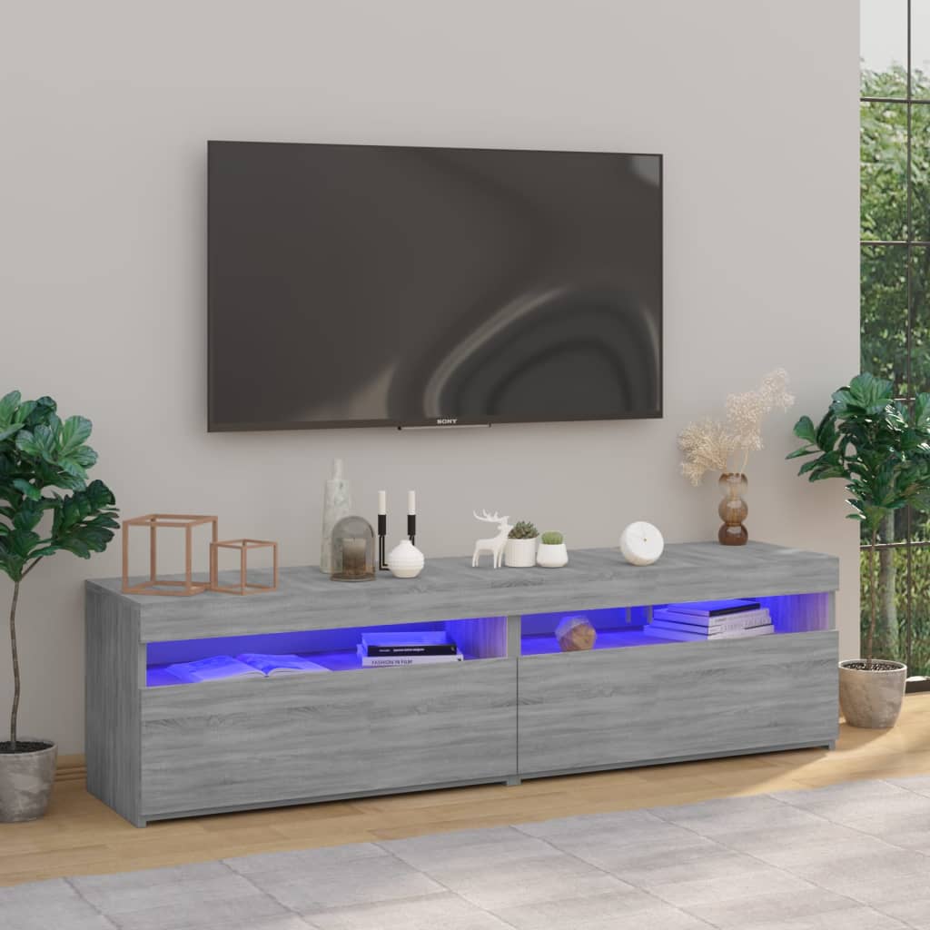 Tv-Benk Med Led-Lys 2 Stk Grå Sonoma 75X35X40 Cm