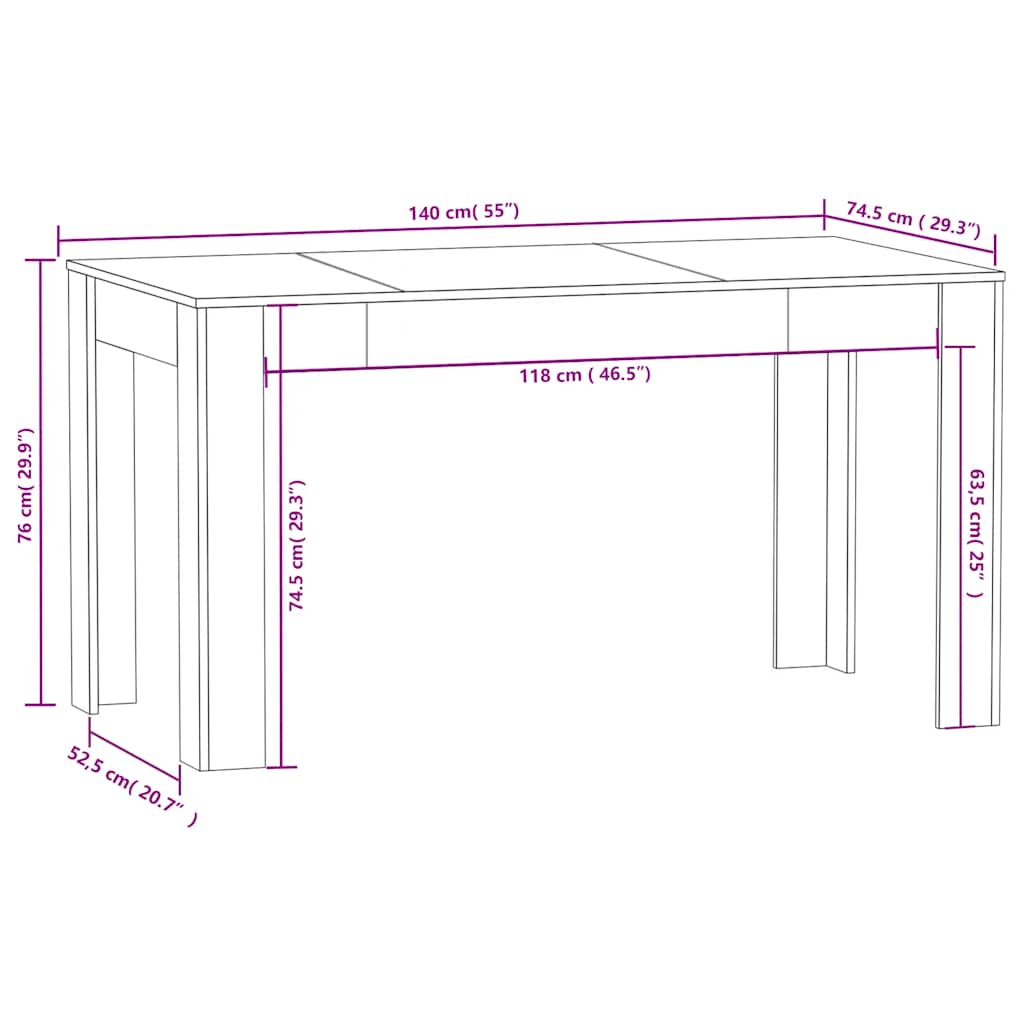 Spisebord Røkt Eik 140X74,5X76 Cm Konstruert Tre