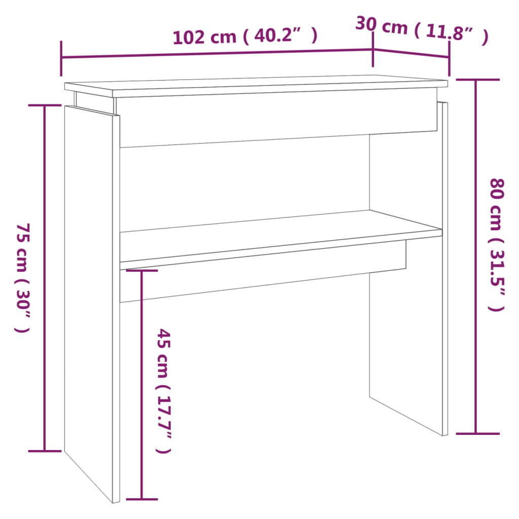 Konsollbord Brun Eik 102X30X80 Cm Konstruert Tre