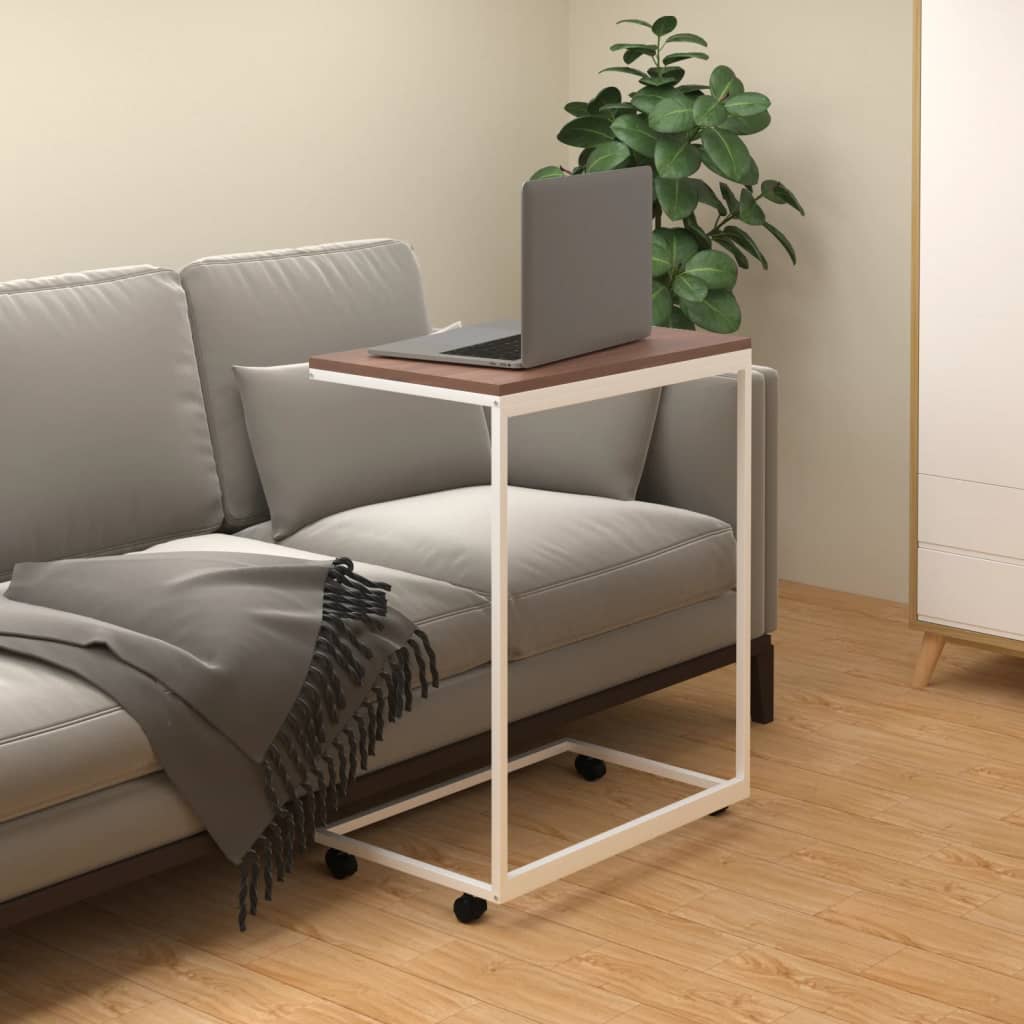 Sidebord Med Hjul Hvit 55X35X70 Cm Konstruert Tre