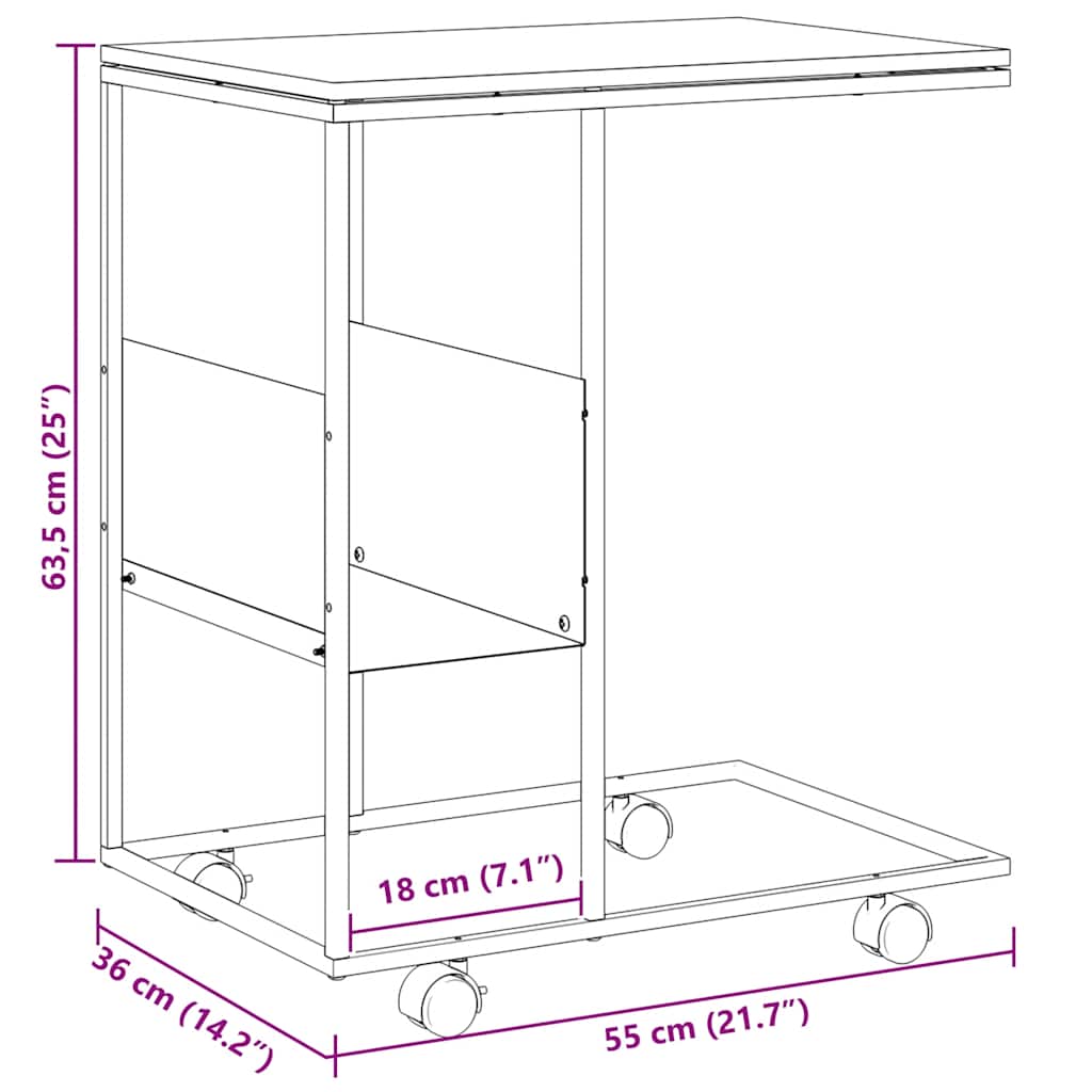 Sidebord Med Hjul Svart 55X36X63,5 Cm Konstruert Tre
