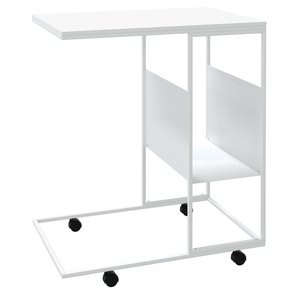 Sidebord Med Hjul Hvit 55X36X63,5 Cm Konstruert Tre