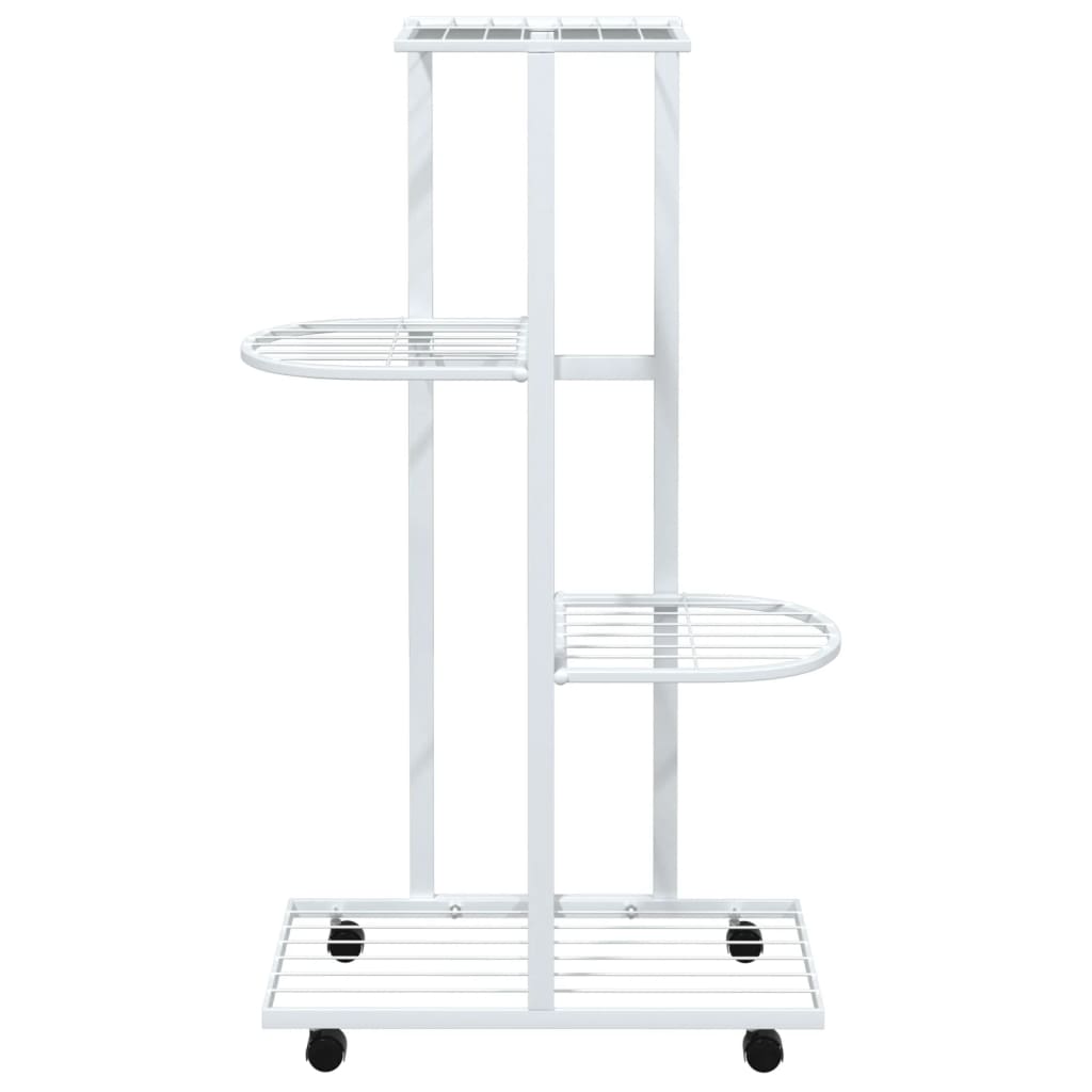 Blomsterstativ Med Hjul 4 Etasjer 44X23X80 Cm Hvit Jern