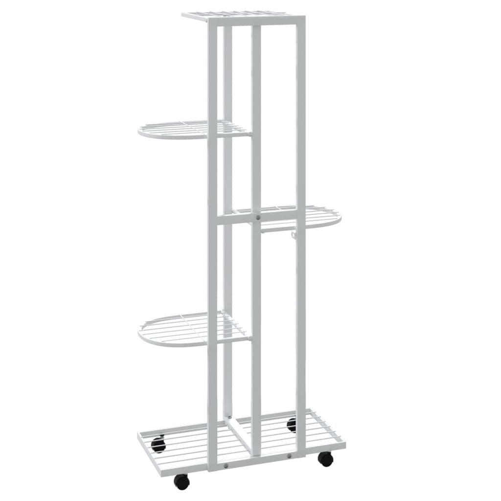 Blomsterstativ Med Hjul 5 Etasjer 44X23X100 Cm Hvit Jern