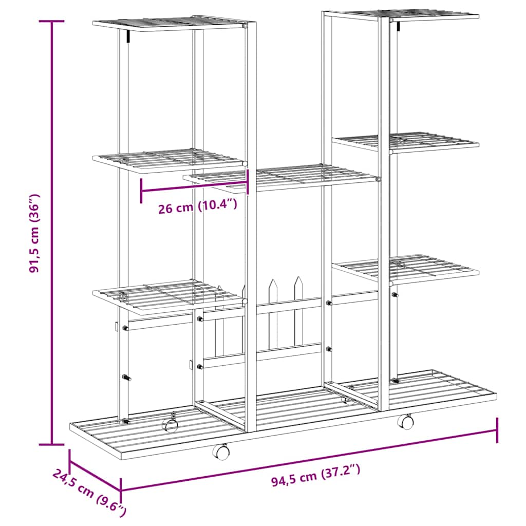 Blomsterstativ Med Hjul 94,5X24,5X91,5 Cm Hvit Jern