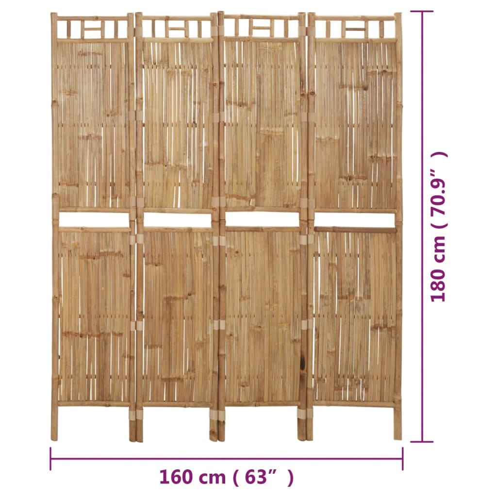 Romdeler 4 Paneler Bambus 160X180 Cm
