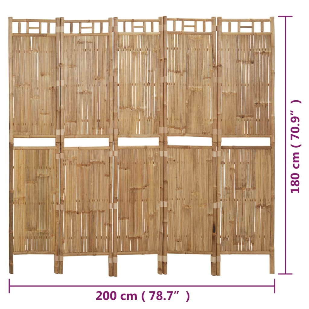 Romdeler 5 Paneler Bambus 200X180 Cm