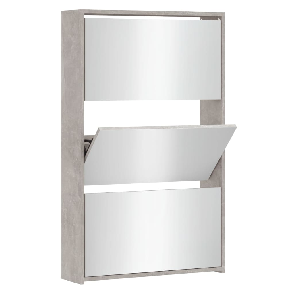Skoskap Med Speil 3 Lag Betonggrå 63X17X102,5 Cm
