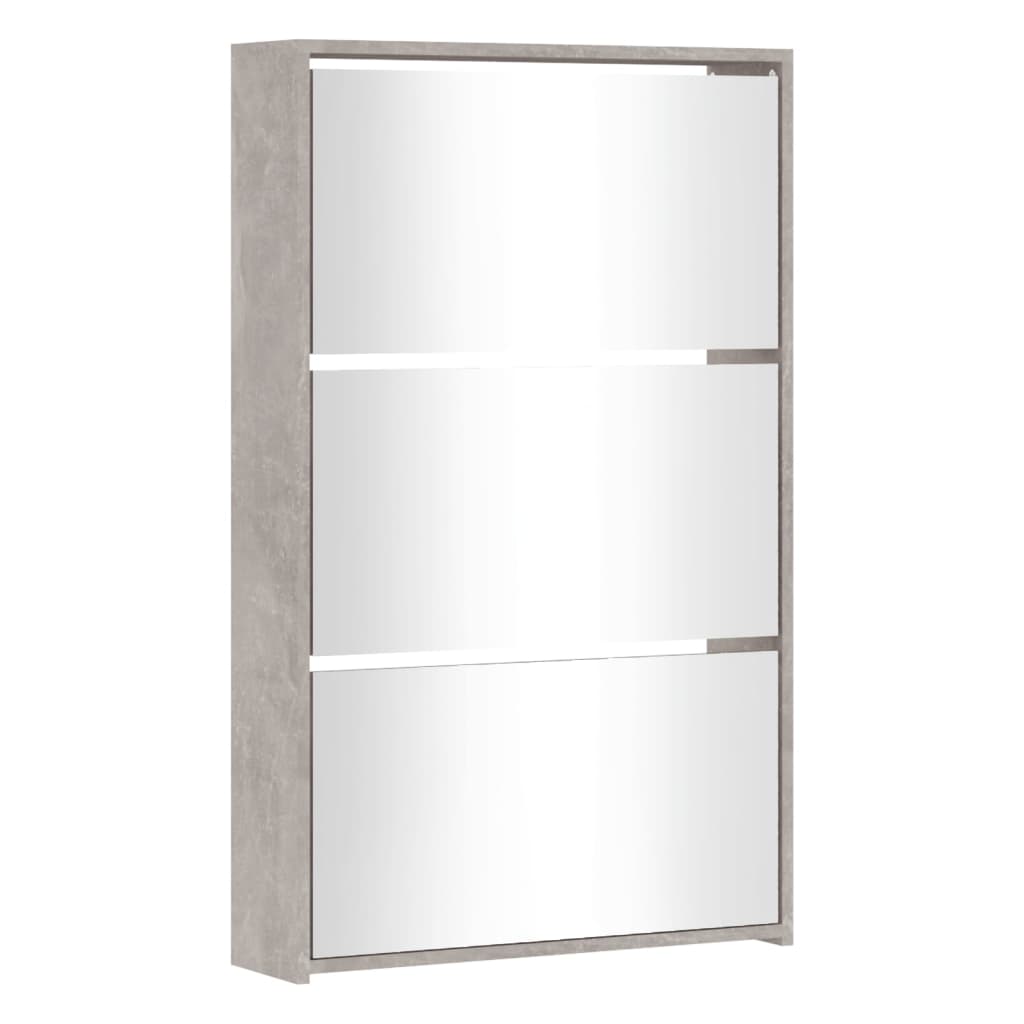 Skoskap Med Speil 3 Lag Betonggrå 63X17X102,5 Cm