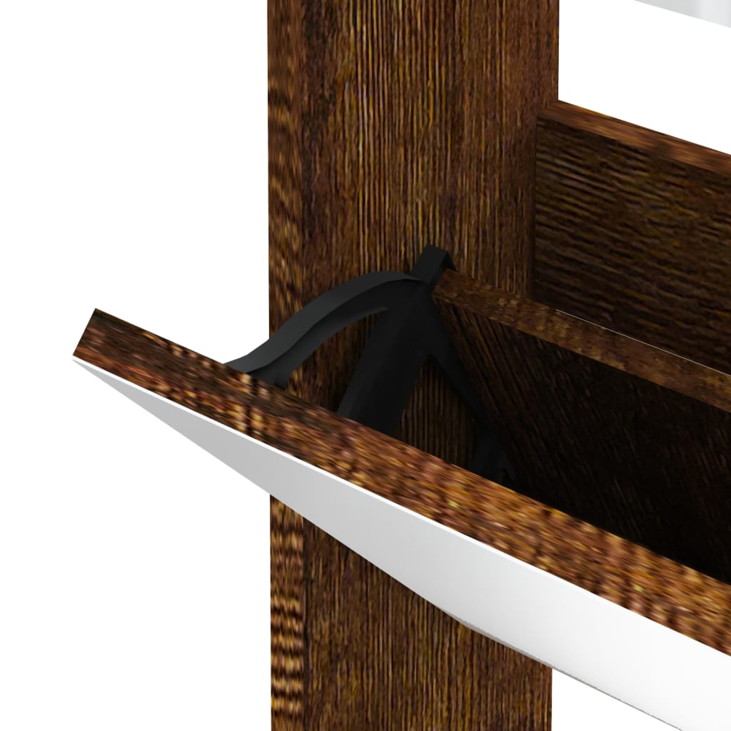 Skoskap Med Speil 3 Lag Røkt Eik 63X17X102,5 Cm