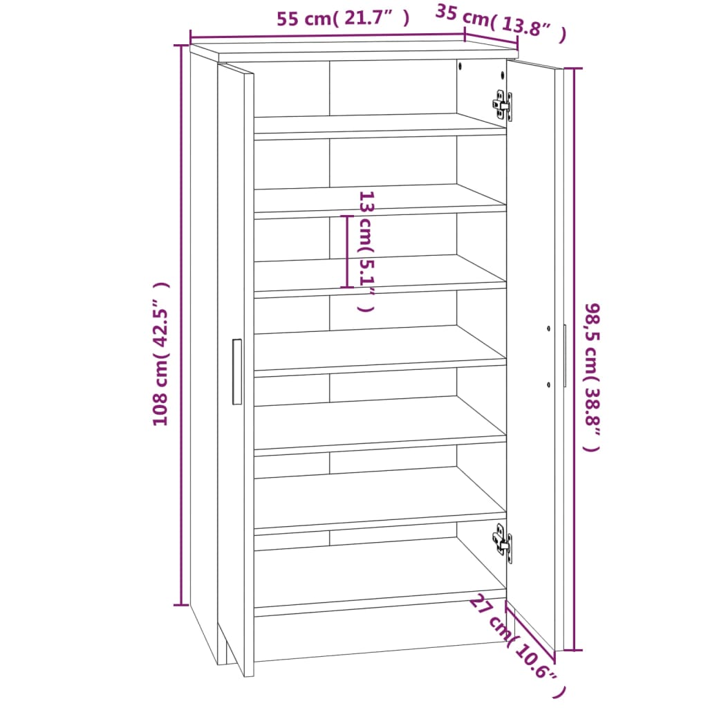 Skoskap Brun Eik 55X35X108 Cm Konstruert Tre