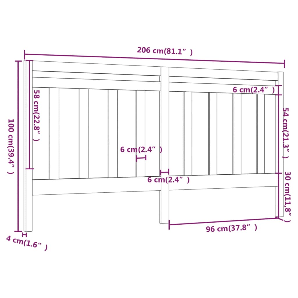 Sengegavl Hvit 206X4X100 Cm Heltre Furu