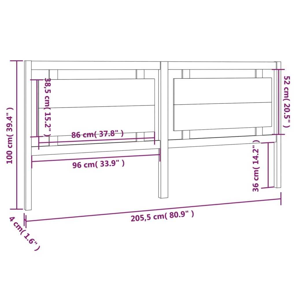 Sengegavl Hvit 205,5X4X100 Cm Heltre Furu