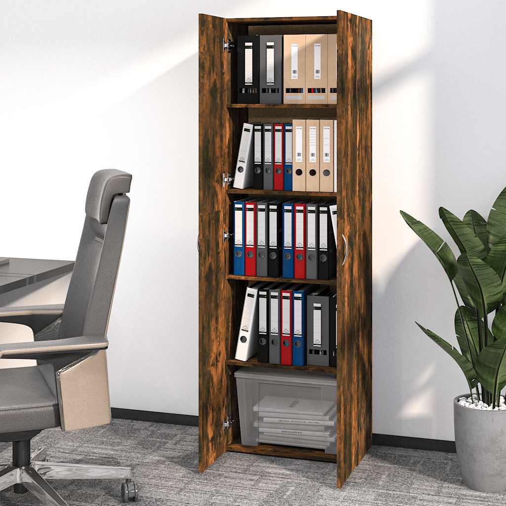 Kontorskap Røkt Eik 60X32X190 Cm Konstruert Tre