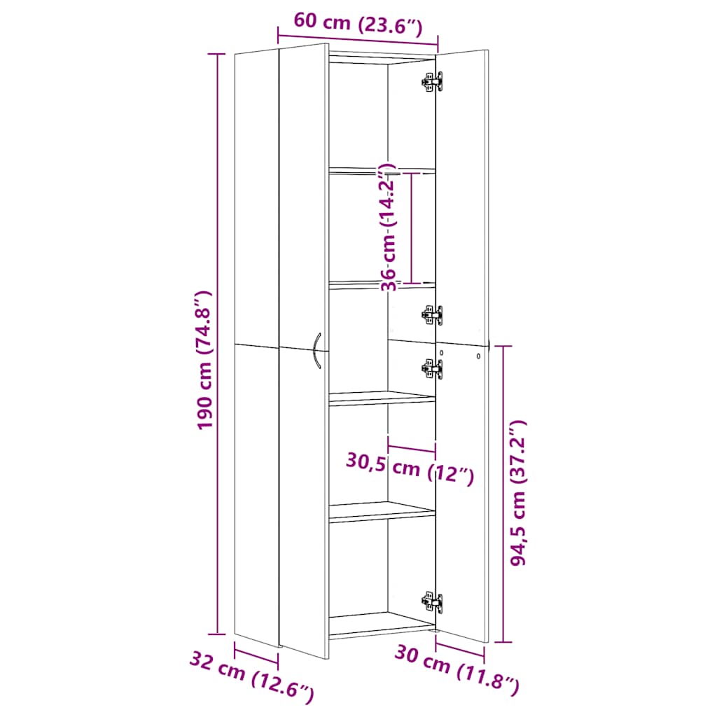 Kontorskap Røkt Eik 60X32X190 Cm Konstruert Tre