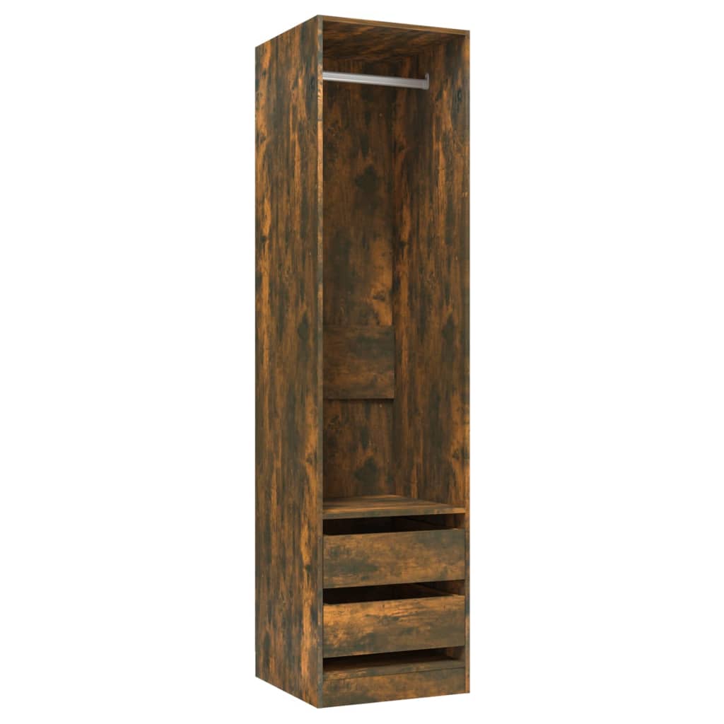 Garderobe Med Skuffer Røkt Eik 50X50X200 Cm Konstruert Tre