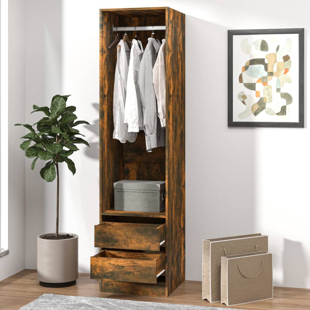 Garderobe Med Skuffer Røkt Eik 50X50X200 Cm Konstruert Tre