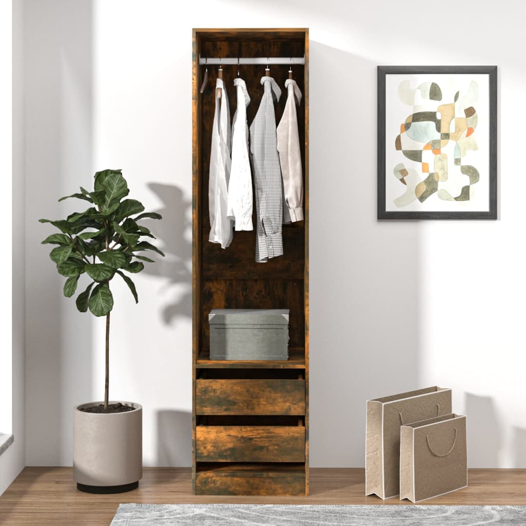 Garderobe Med Skuffer Røkt Eik 50X50X200 Cm Konstruert Tre