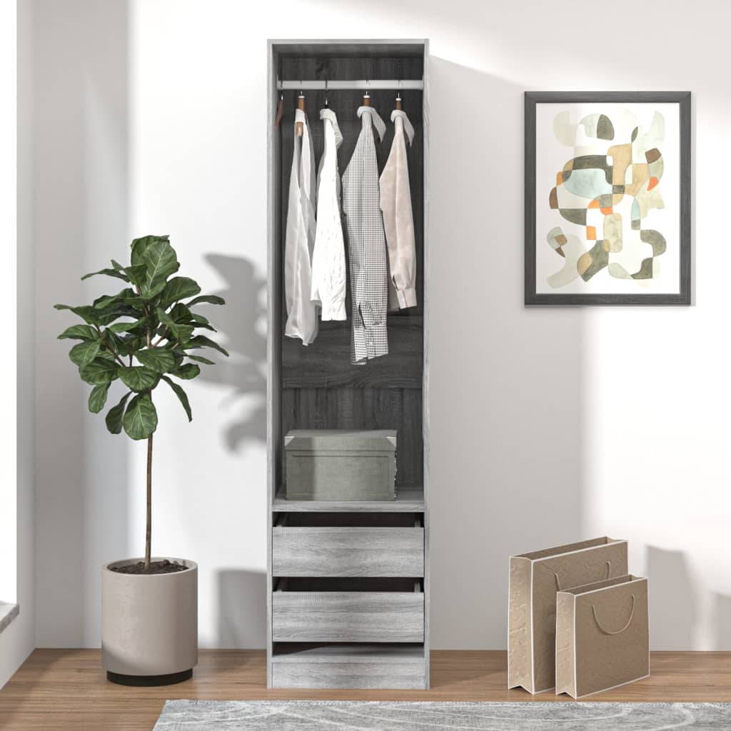 Garderobe Med Skuffer Grå Sonoma 50X50X200 Cm Konstruert Tre