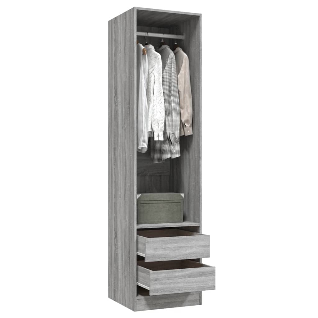 Garderobe Med Skuffer Grå Sonoma 50X50X200 Cm Konstruert Tre