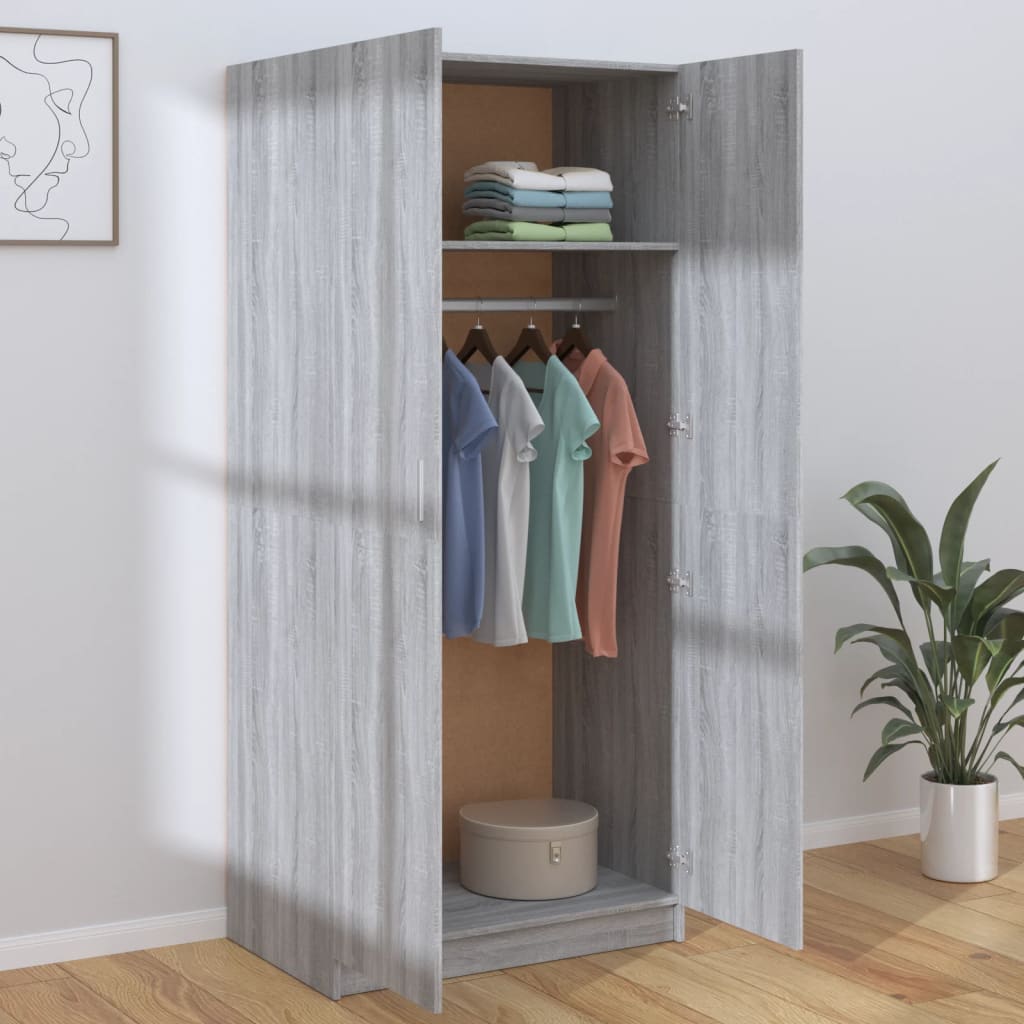 Garderobe Grå Sonoma 80X52X180 Cm Konstruert Tre