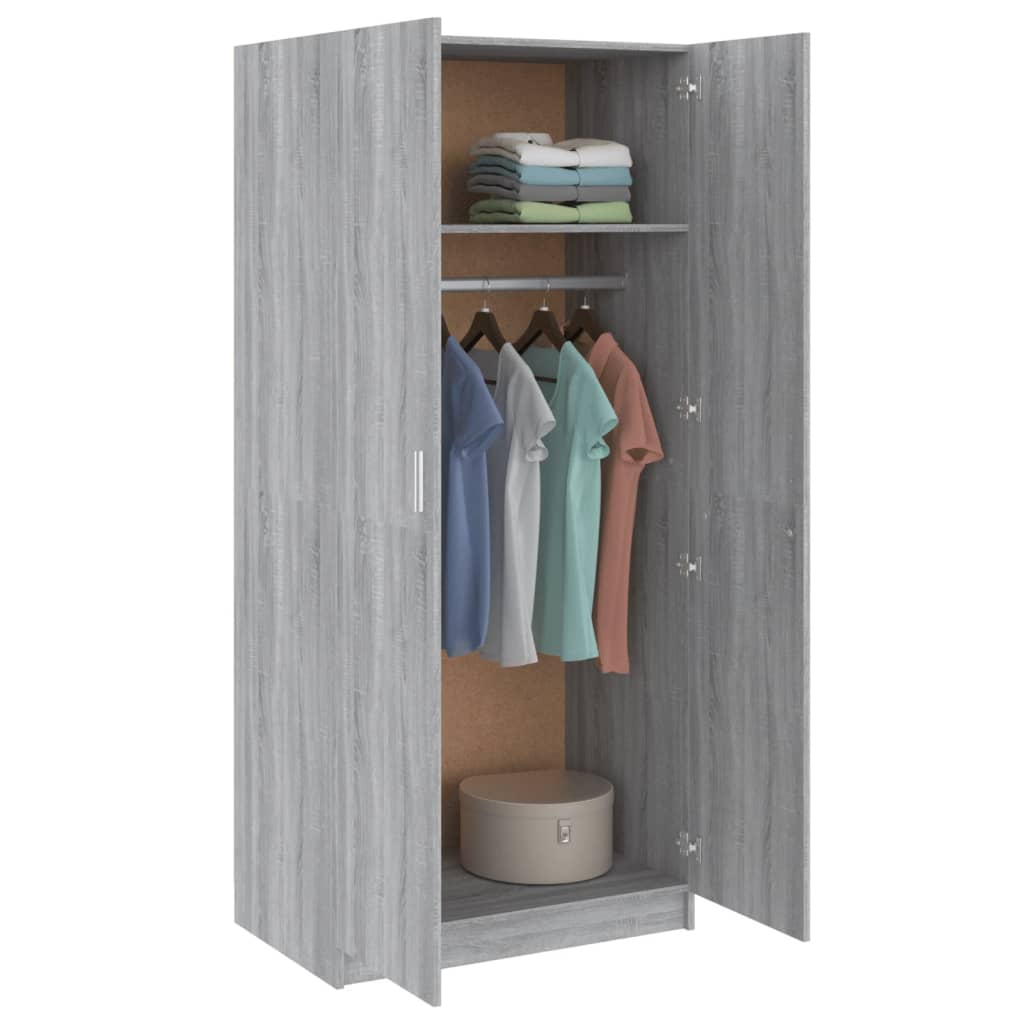 Garderobe Grå Sonoma 80X52X180 Cm Konstruert Tre