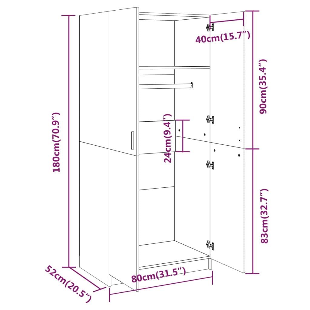 Garderobe Grå Sonoma 80X52X180 Cm Konstruert Tre