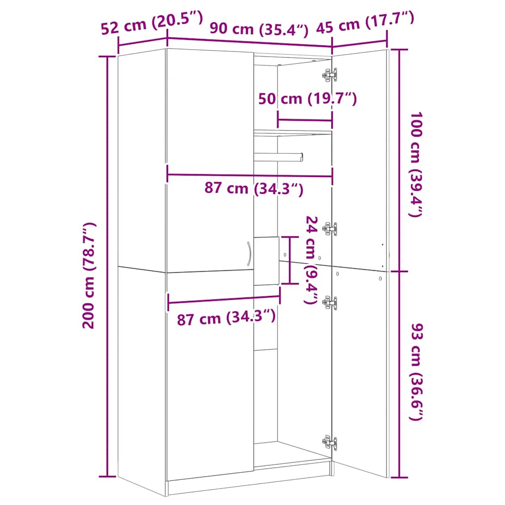 Garderobe Røkt Eik 90X52X200 Cm Konstruert Tre