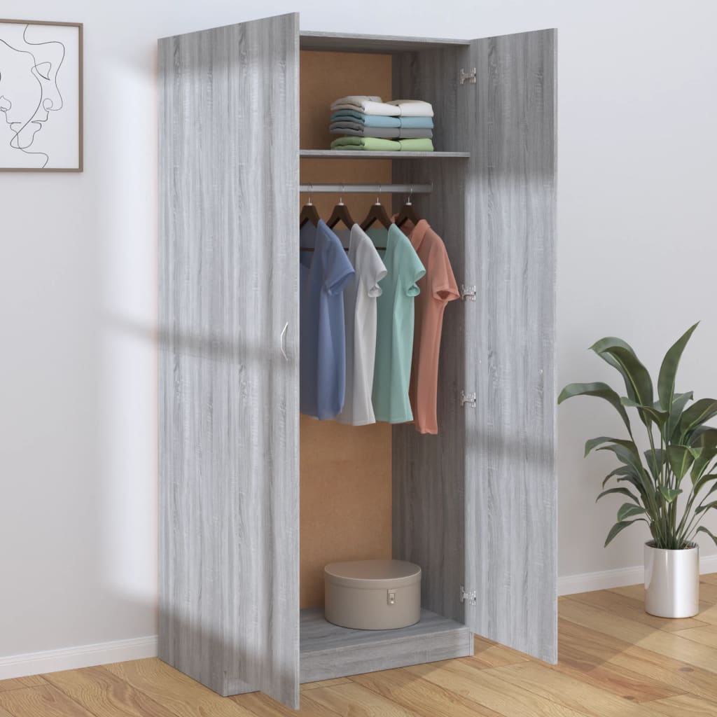 Garderobe Grå Sonoma 90X52X200 Cm Konstruert Tre