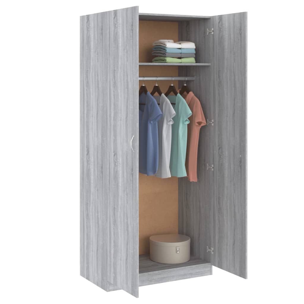 Garderobe Grå Sonoma 90X52X200 Cm Konstruert Tre