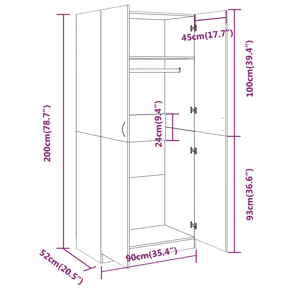 Garderobe Grå Sonoma 90X52X200 Cm Konstruert Tre