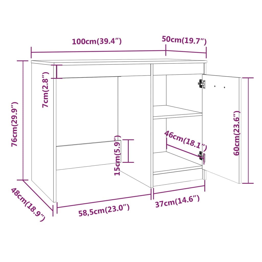 Skrivebord Brun Eik 100X50X76 Cm Konstruert Tre