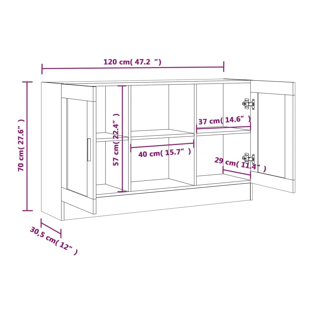 Vitrineskap Brun Eik 120X30,5X70 Cm Konstruert Tre