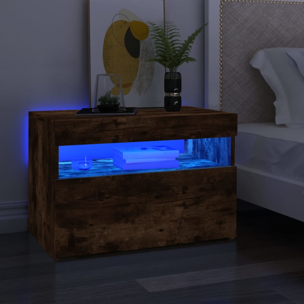 Tv-Benk Med Led-Lys Røkt Eik 60X35X40 Cm