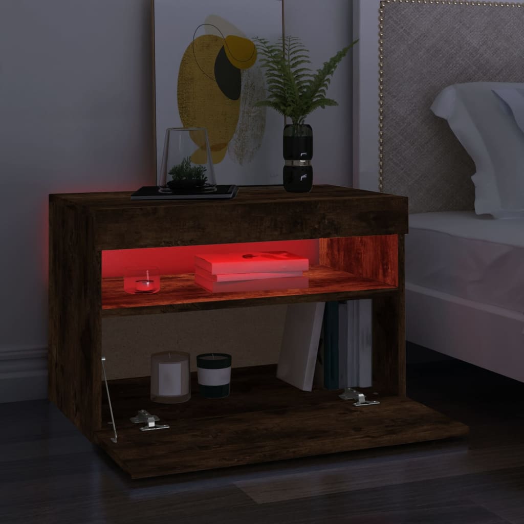 Tv-Benk Med Led-Lys Røkt Eik 60X35X40 Cm