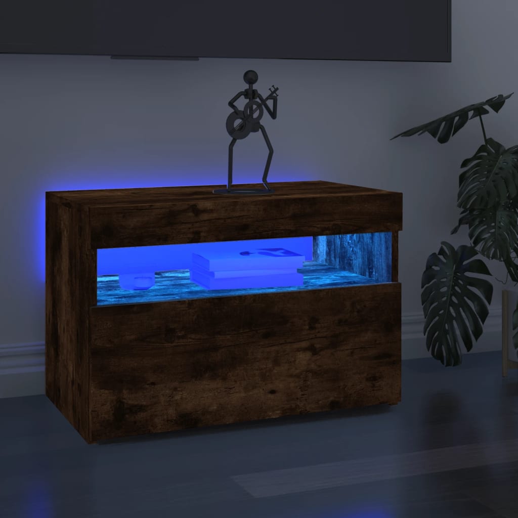 Tv-Benk Med Led-Lys Røkt Eik 60X35X40 Cm