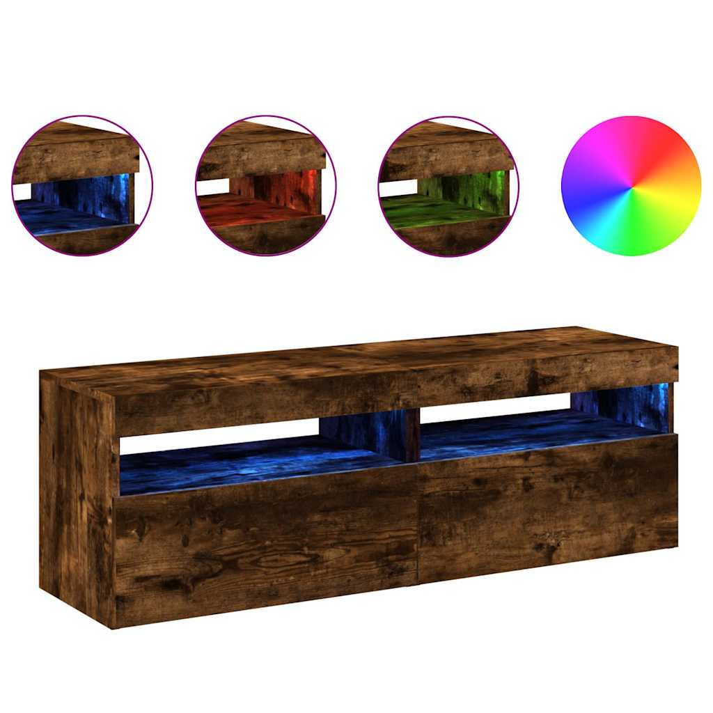 Tv-Benker 2 Stk Med Led-Lys Røkt Eik 60X35X40 Cm
