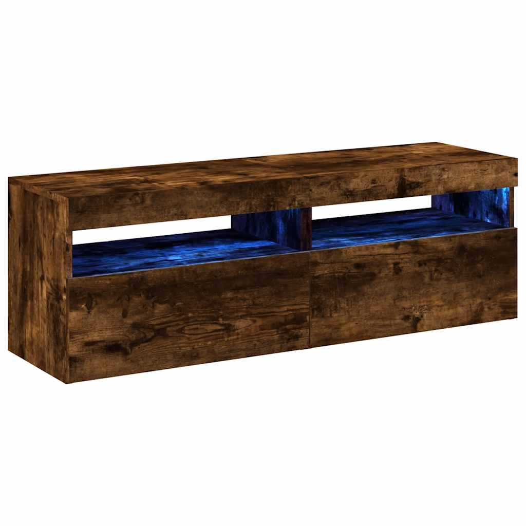 Tv-Benker 2 Stk Med Led-Lys Røkt Eik 60X35X40 Cm