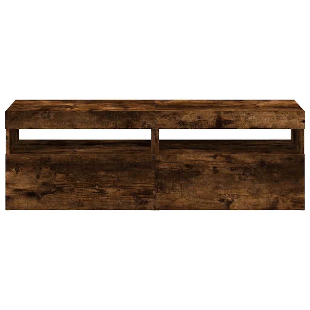 Tv-Benker 2 Stk Med Led-Lys Røkt Eik 60X35X40 Cm