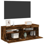 Tv-Benker 2 Stk Med Led-Lys Røkt Eik 60X35X40 Cm