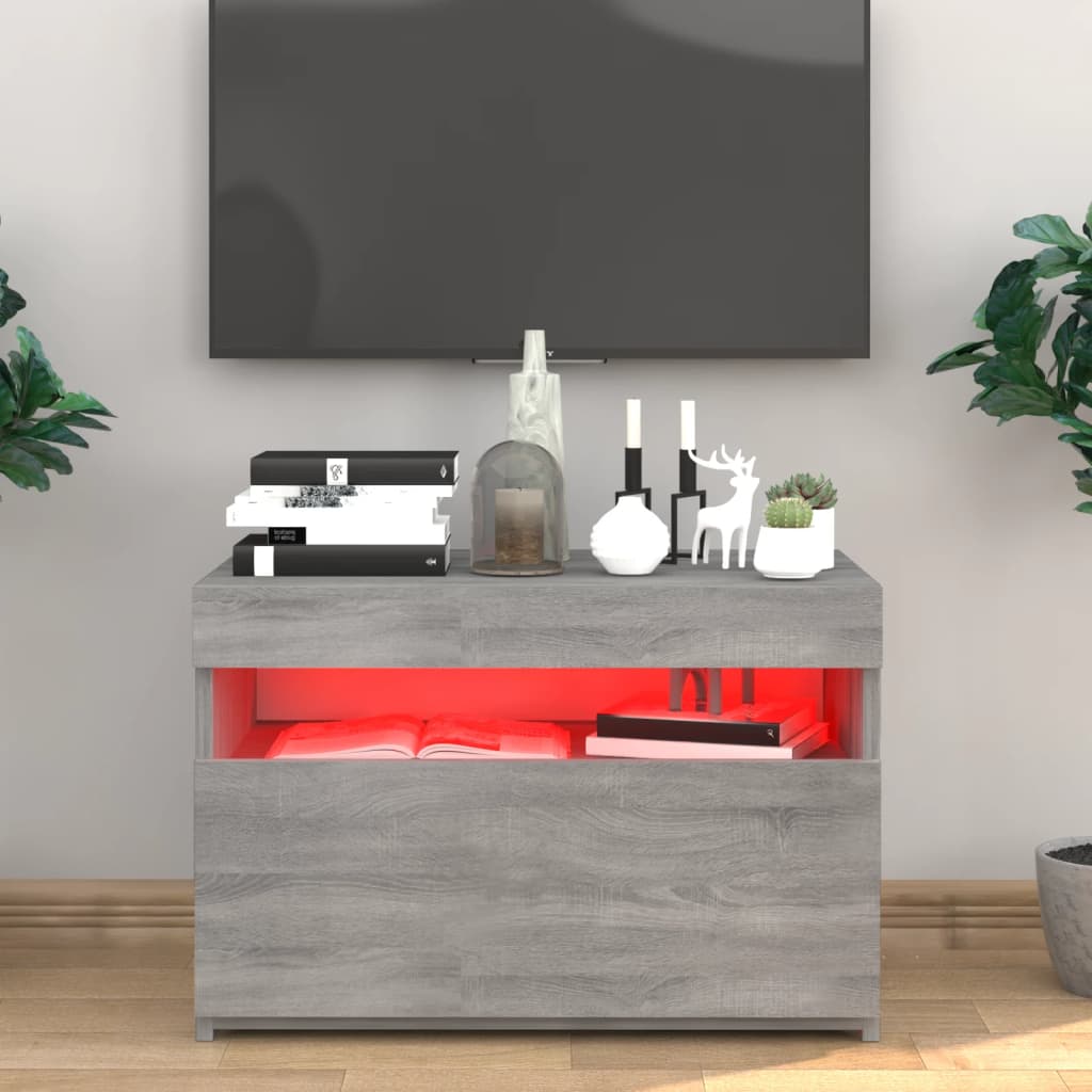 Tv-Benk Med Led-Lys Grå Sonoma 60X35X40 Cm