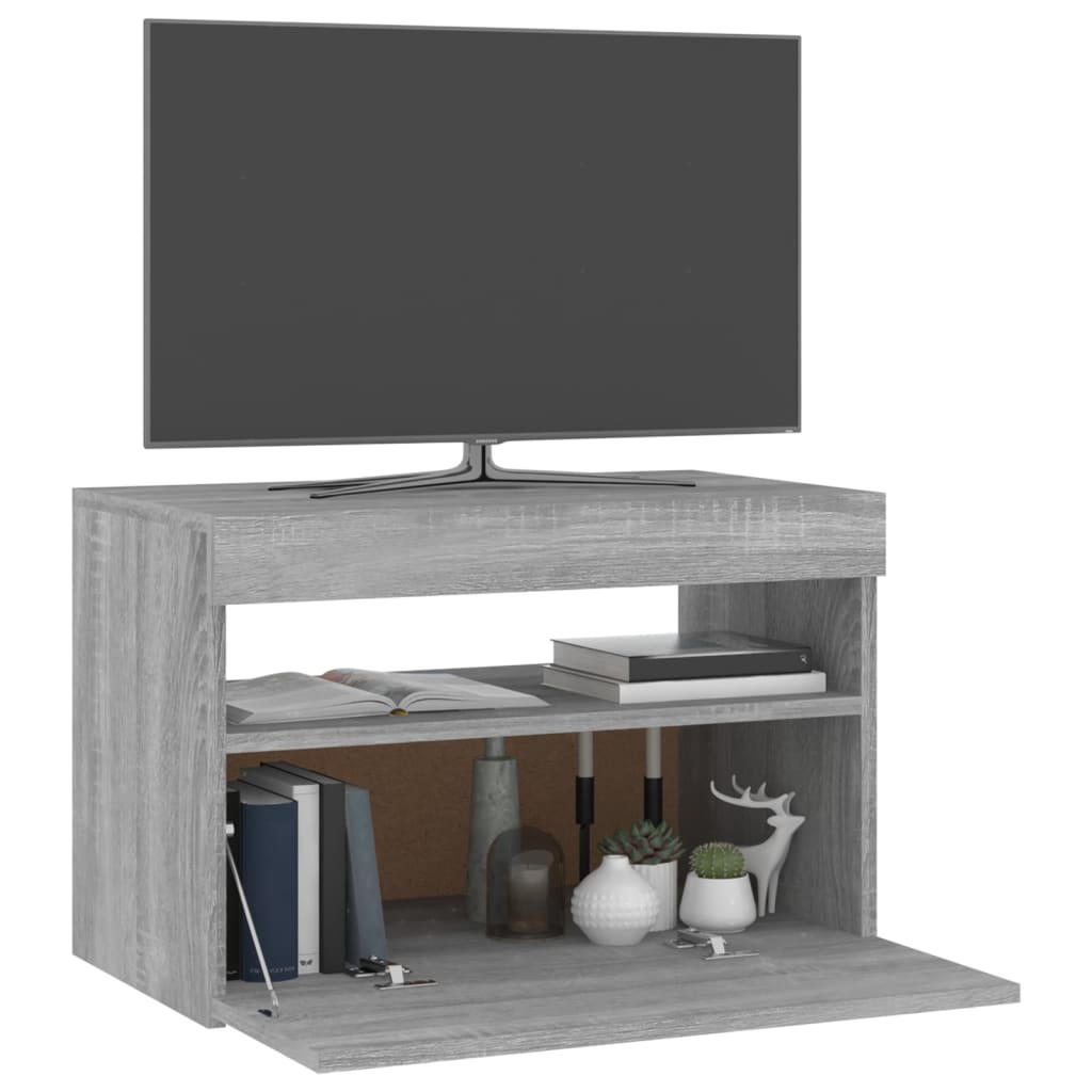 Tv-Benk Med Led-Lys Grå Sonoma 60X35X40 Cm