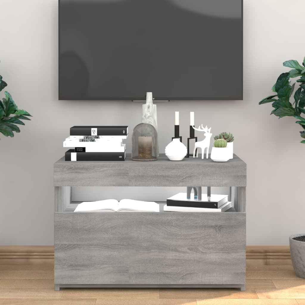 Tv-Benk Med Led-Lys Grå Sonoma 60X35X40 Cm