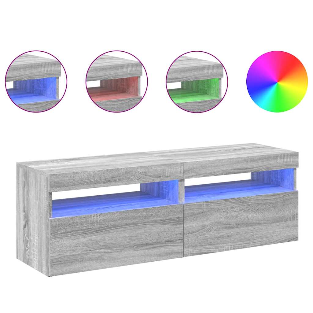 Tv-Benker 2 Stk Med Led-Lys Grå Sonoma 60X35X40 Cm