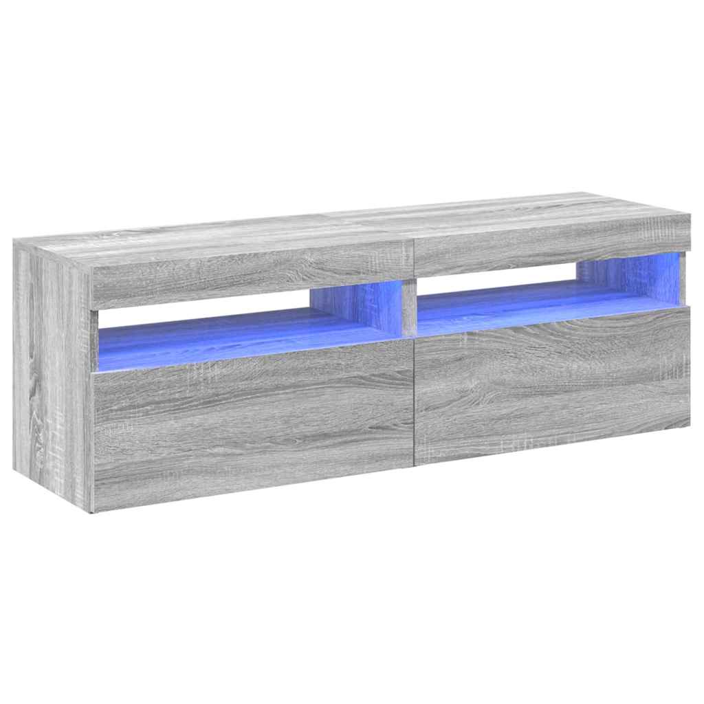 Tv-Benker 2 Stk Med Led-Lys Grå Sonoma 60X35X40 Cm