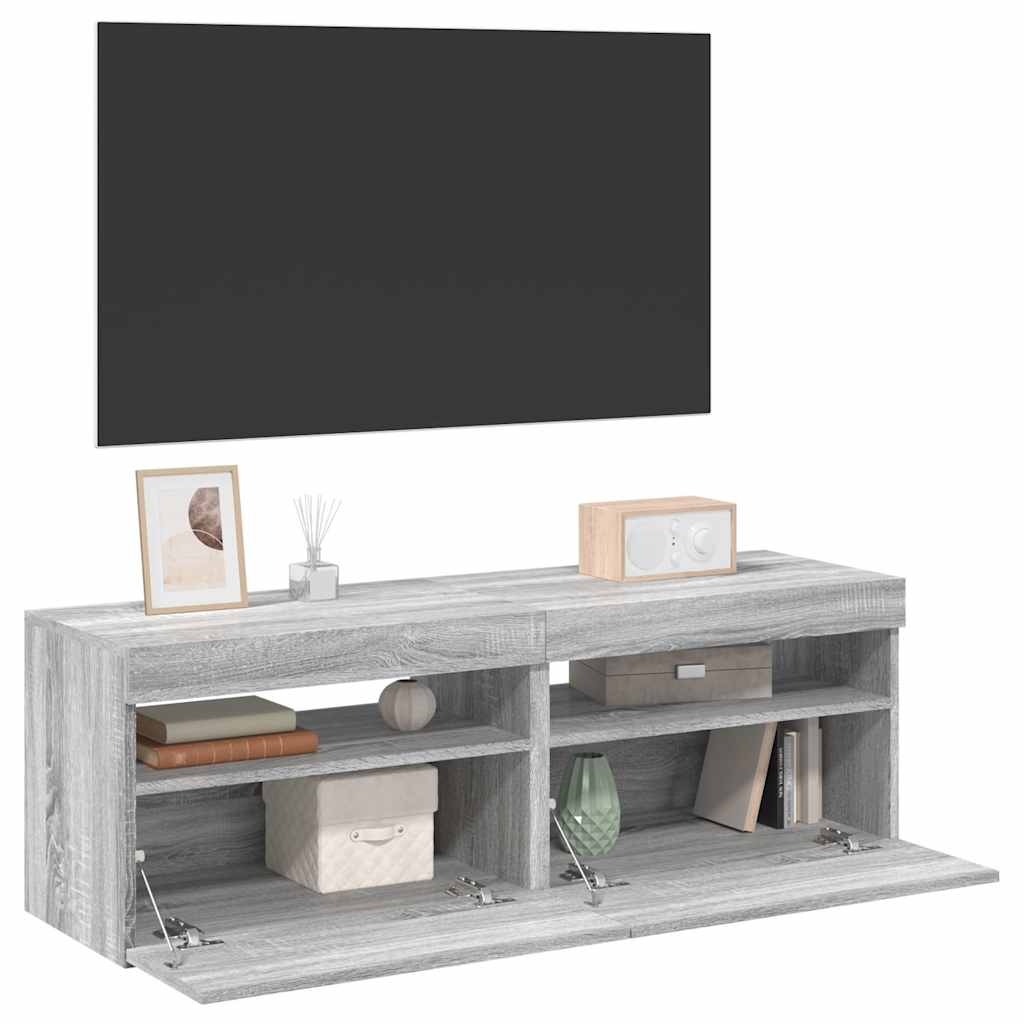 Tv-Benker 2 Stk Med Led-Lys Grå Sonoma 60X35X40 Cm