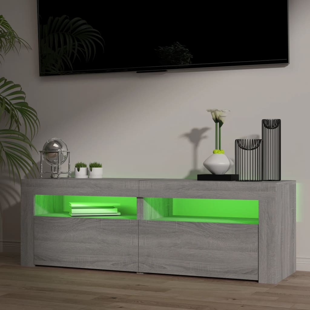 Tv-Benk Med Led-Lys Grå Sonoma 120X35X40 Cm